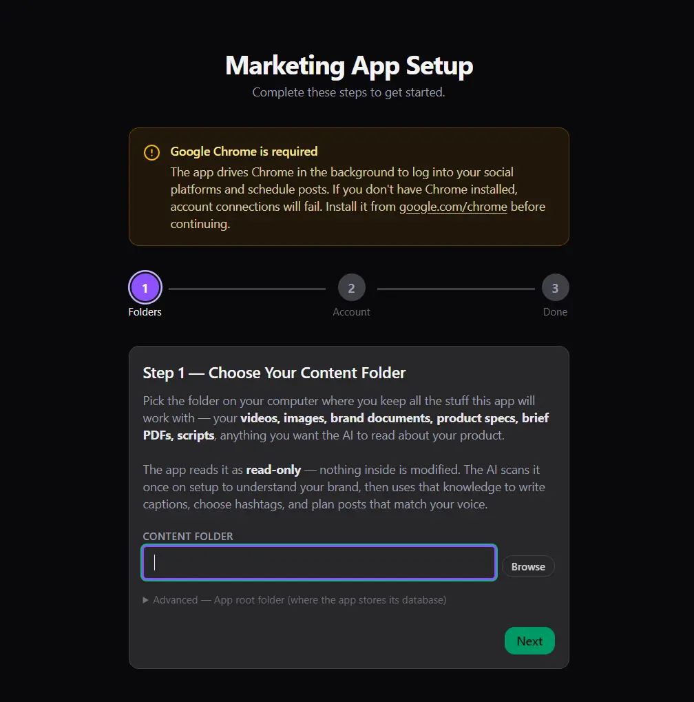 Marketing App API Token setup — step-by-step instructions for generating your druidcat.com dashboard token