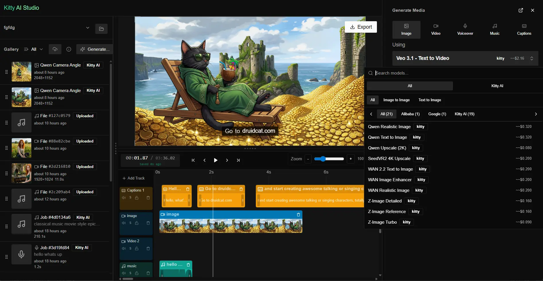 Kitty AI Studio editor